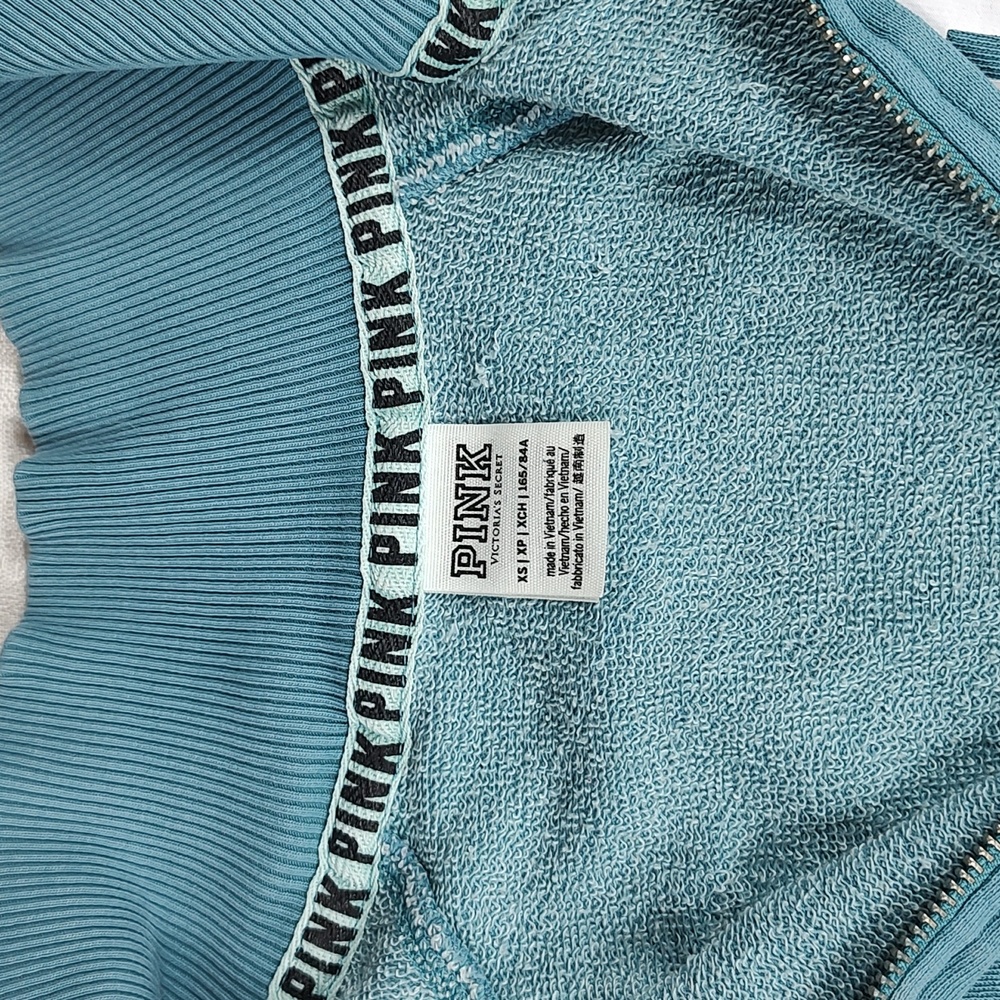 Pink Victoria Secret Long Sleeve Blue Turquoise 1/4 zip up Women Size X Small - Picture 7 of 11